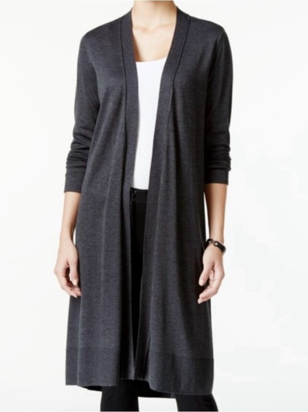 Alfani Long Line Cardigan Open Front Duster Length Gray Minimalist NWT